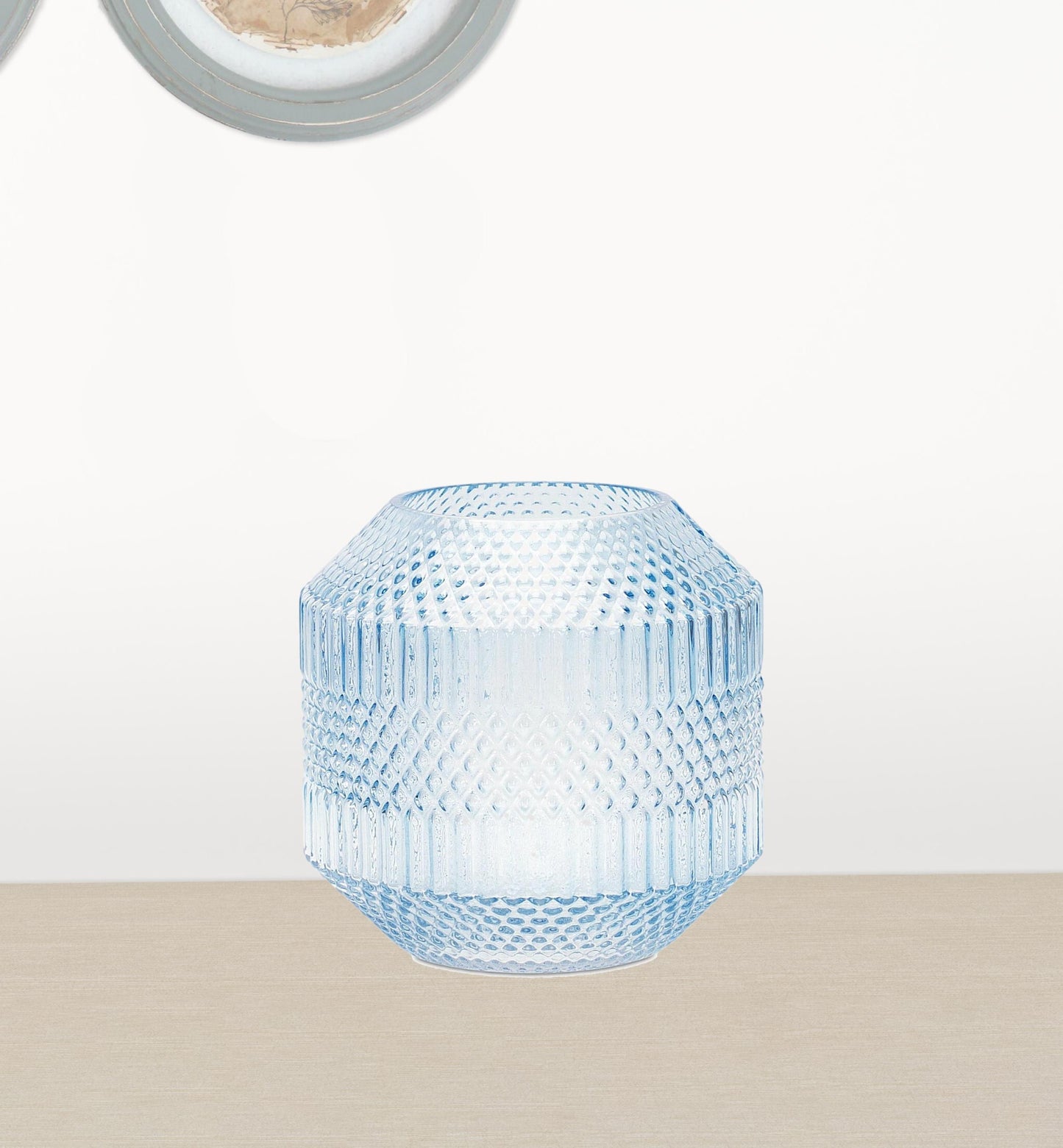 Small coastal blue glass vase 7 inches tall, perfect for minimalist and beach house decor