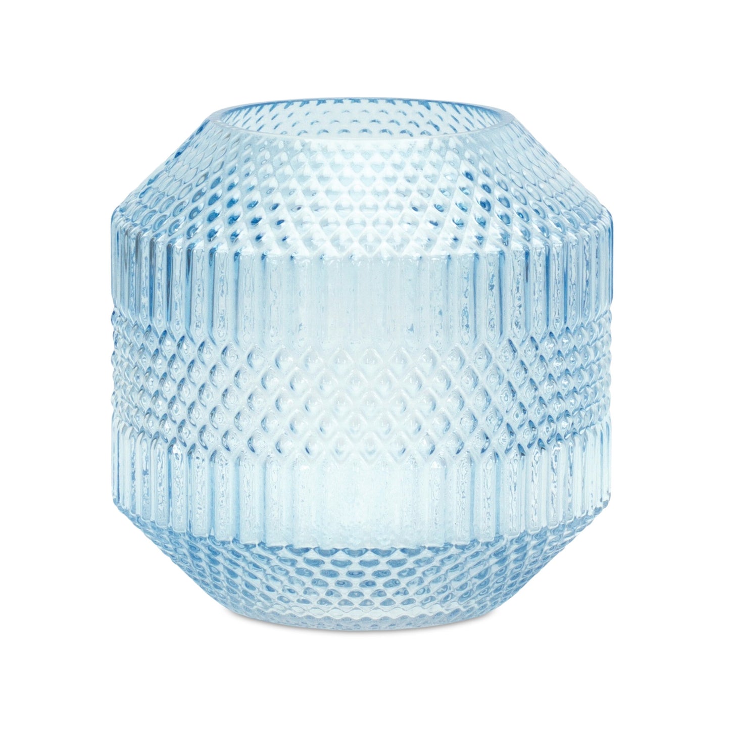 8 inch pale blue geometric glass vase side view, Scandinavian style home decor