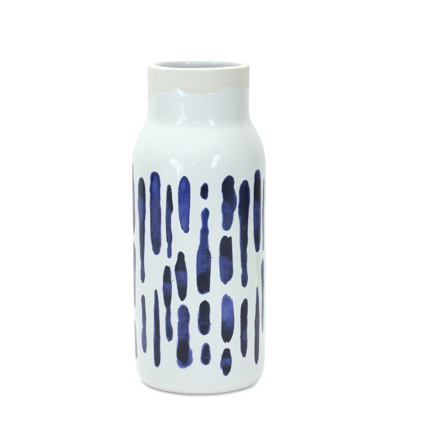 Blue white ceramic vase pair showing abstract pattern and cylinder shape, 10 inch coastal modern decoration