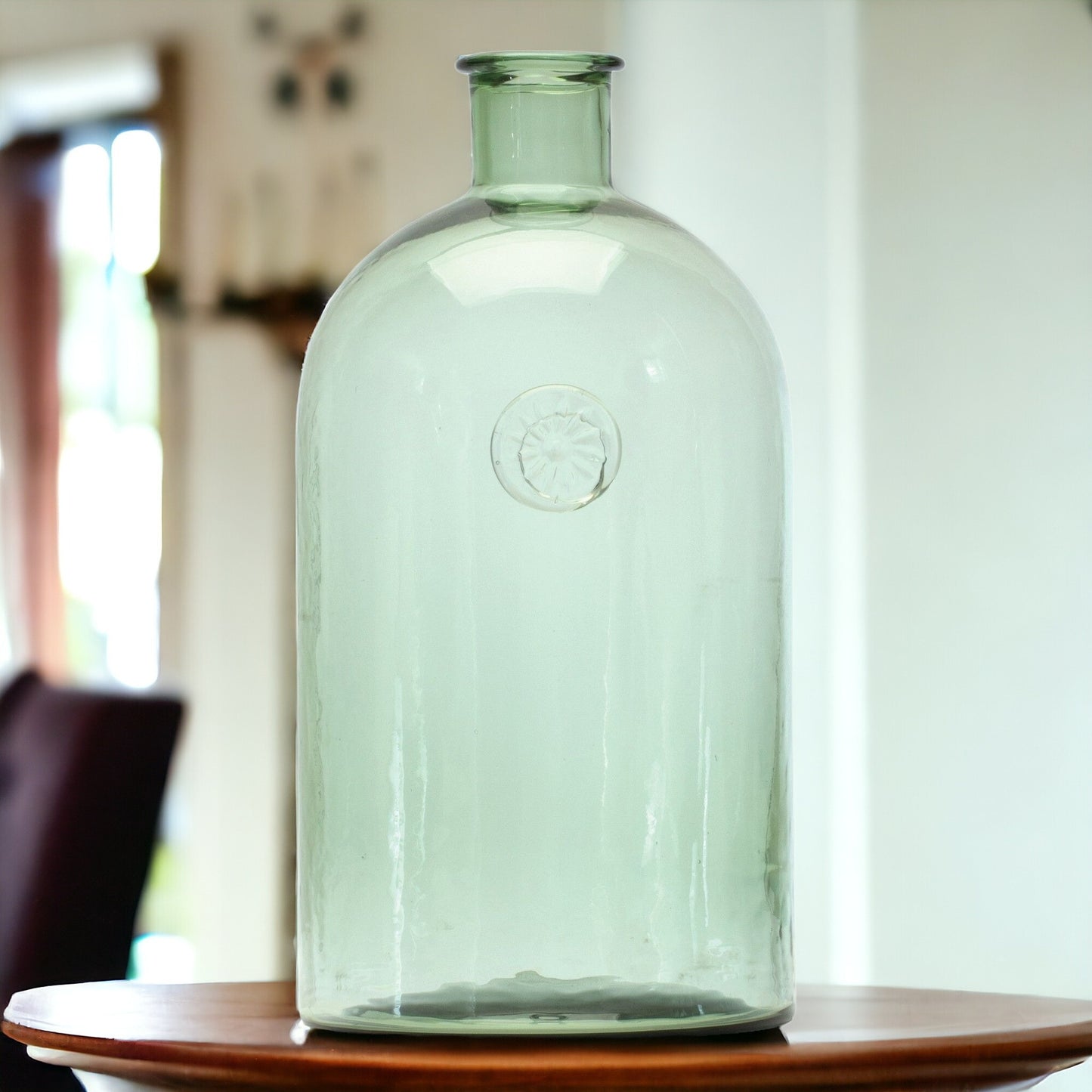 Translucent green bud vase detail view showing premium glass quality, 12 inch country style table decoration