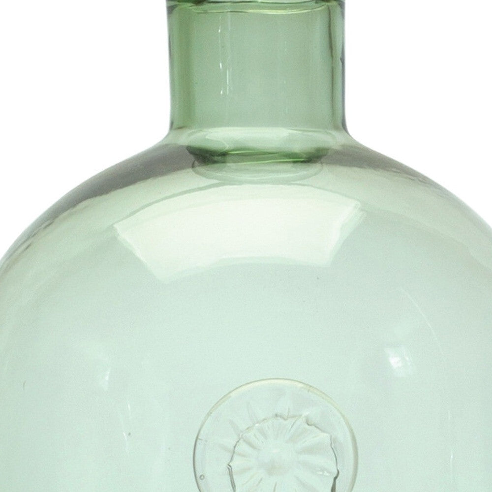 12 inch green glass vase side angle showing bottleneck design, natural botanical accent for rustic interiors