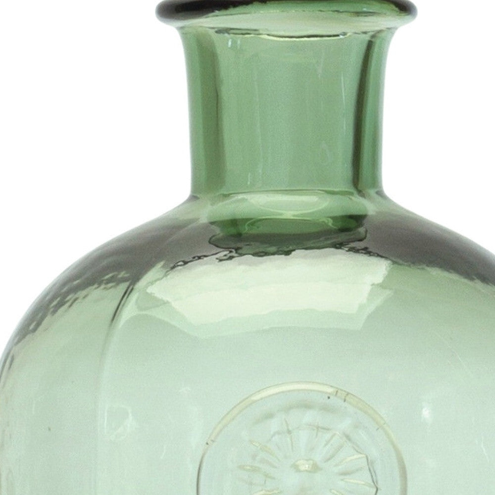 9 inch green glass bud vase side view, natural botanical decor for fresh flowers