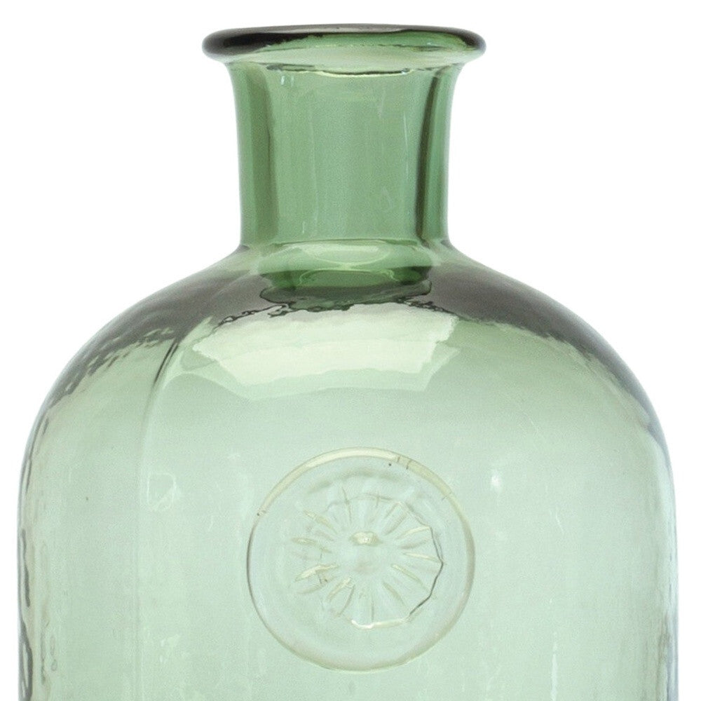 Rich green glass vase with narrow opening, 9 inch bud vase for single stem displays