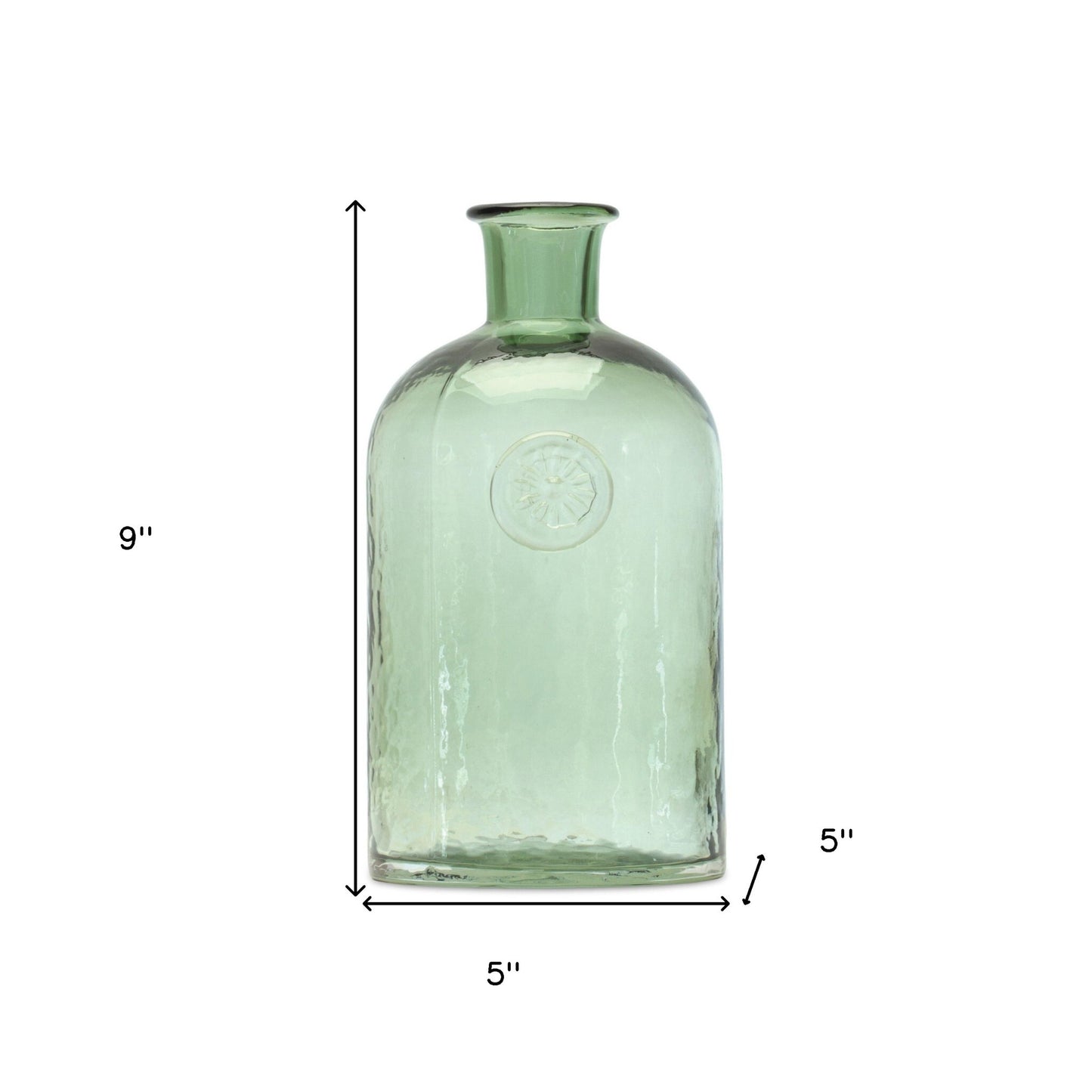 9 inch emerald green glass bud vase showing natural color, botanical home decor accent
