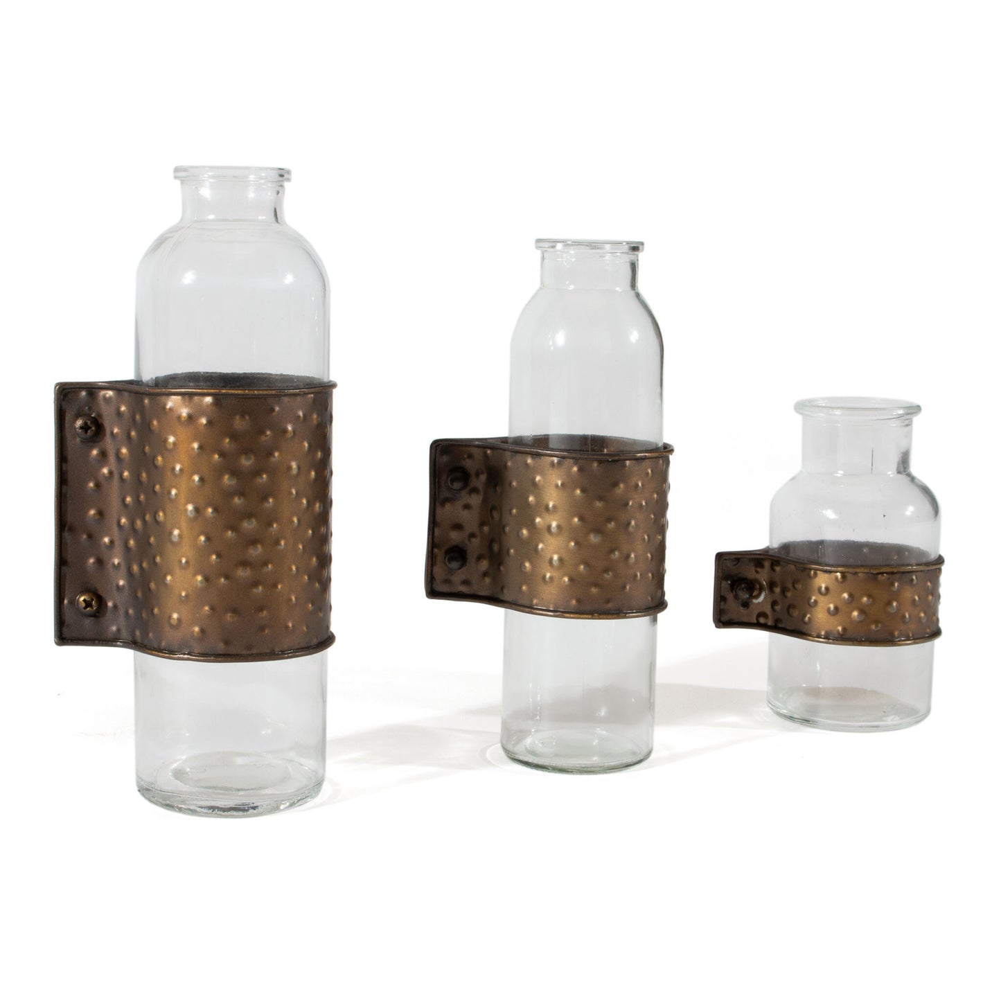 Set of 3 hammered cylinder table vases in clear and bronze tones perfect for cohesive modern home office and living space decor