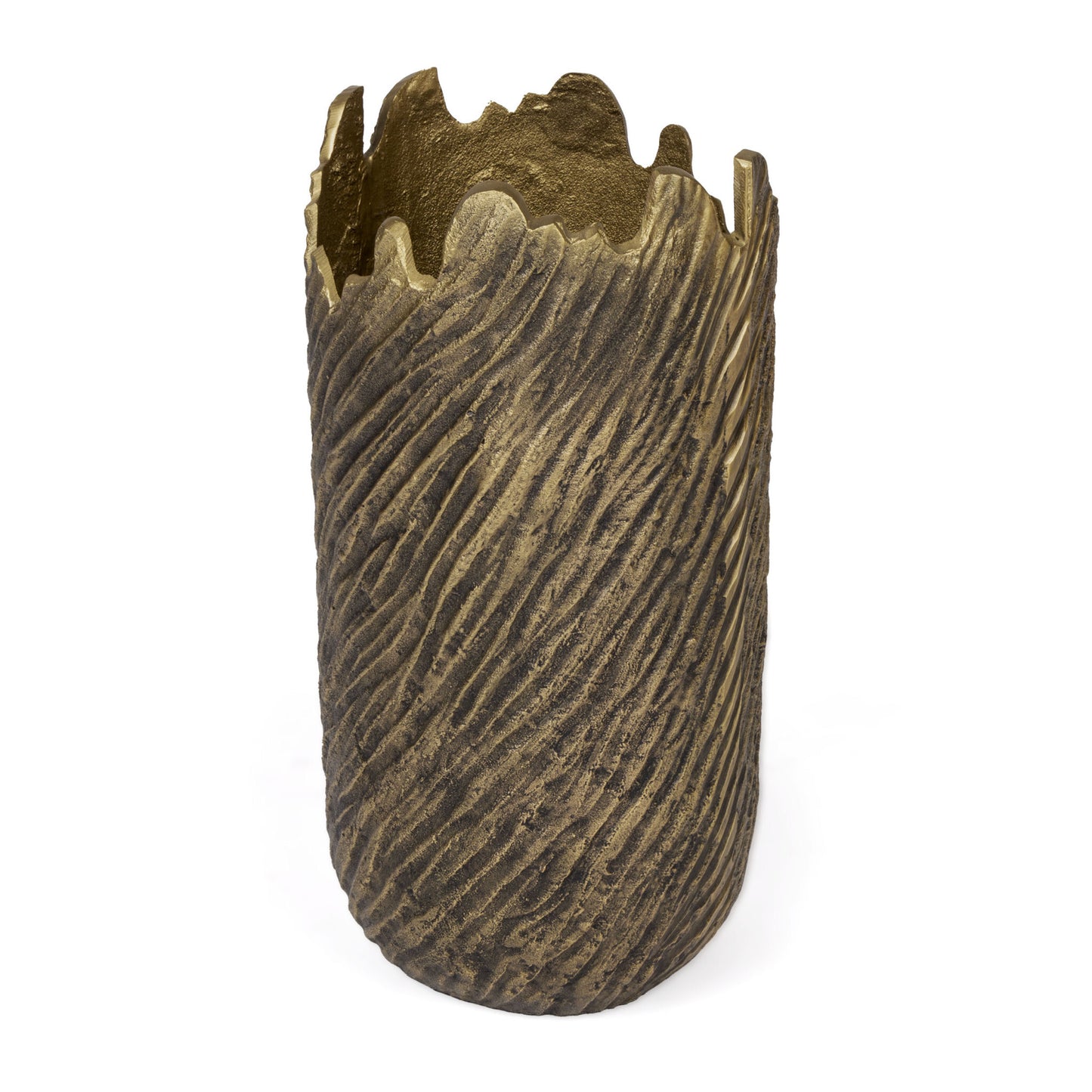 17 inch gold abstract aluminum vase with sculptural form, elegant modern home accent