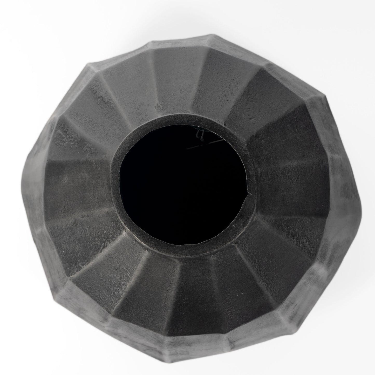 Gray aluminum round vase side view, 11 inch modern geometric home accent