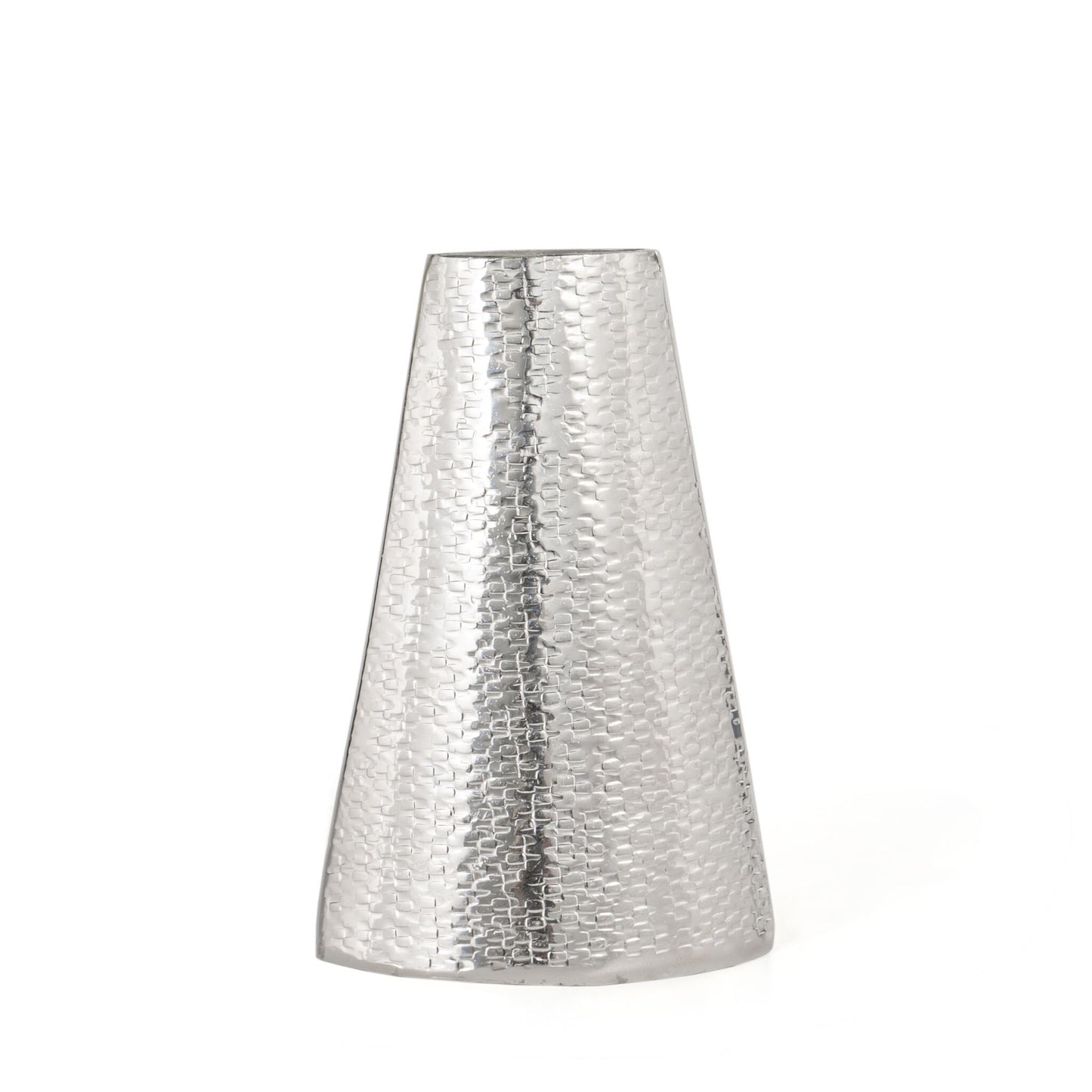 10 inch silver cone vase with hammered finish, elegant modern table accent