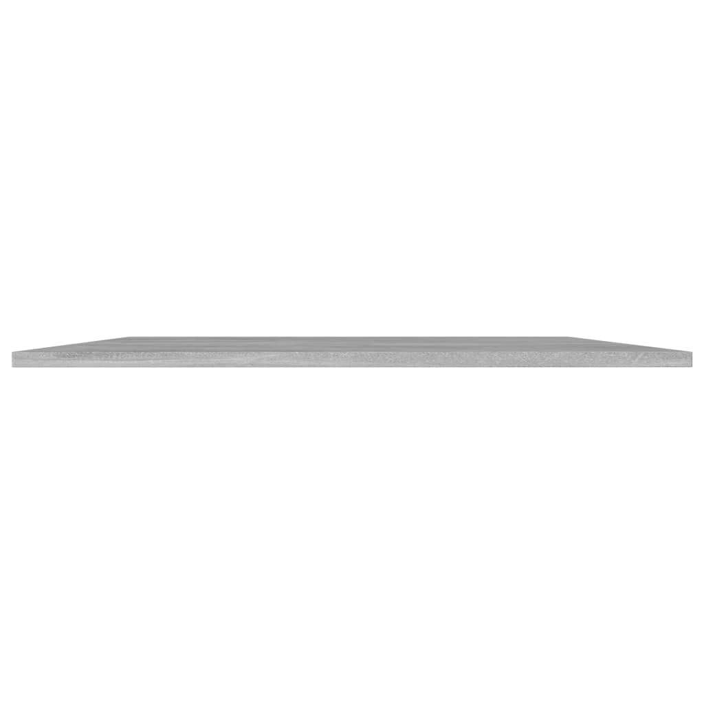 Angled view of concrete gray bookshelf panel showing thickness and edge detail