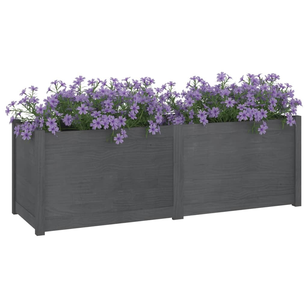 Detail of solid pine wood planter construction showing durable grey painted finish for outdoor use