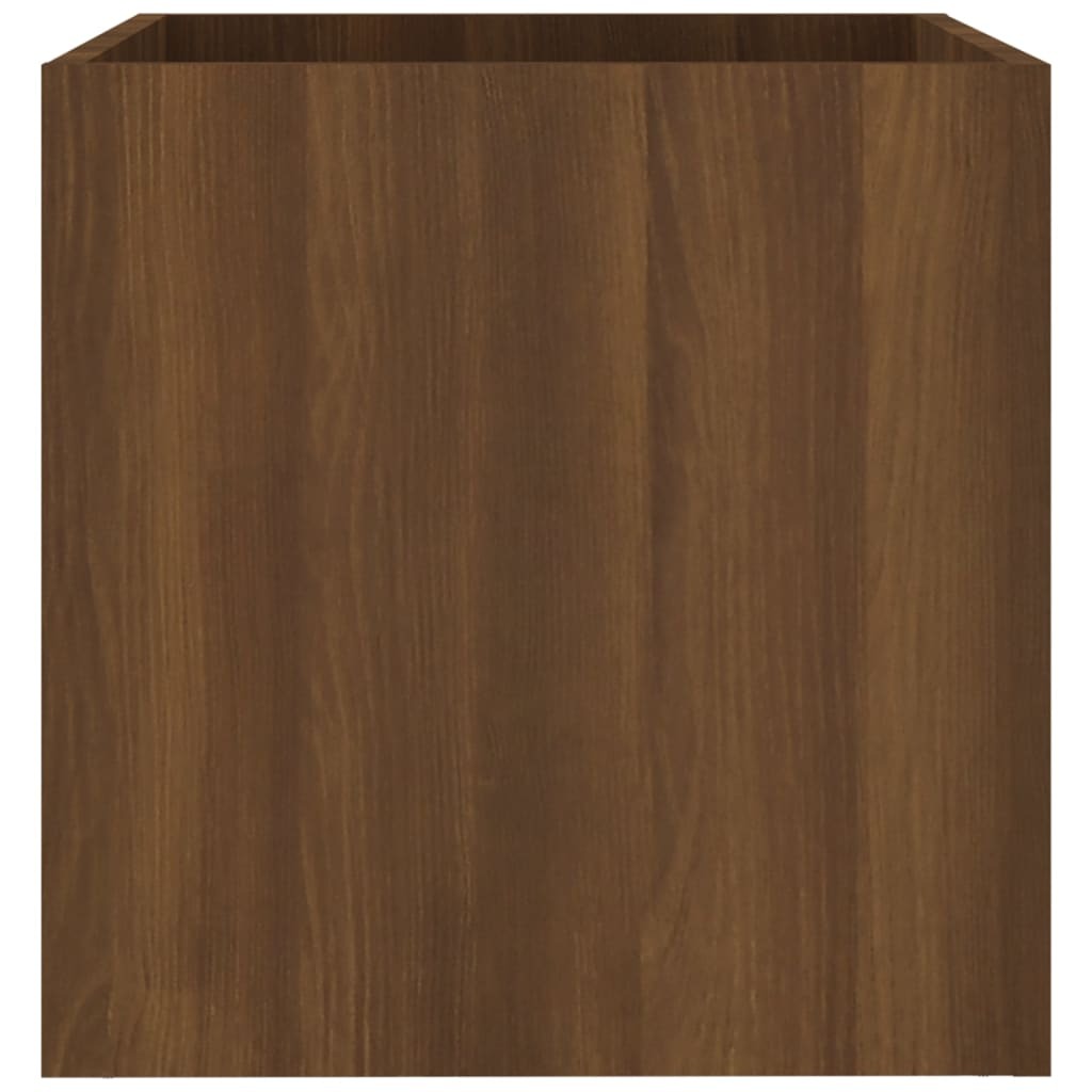 Brown oak engineered wood planter box with decorative inlays - modern square indoor planter 15.7 inches