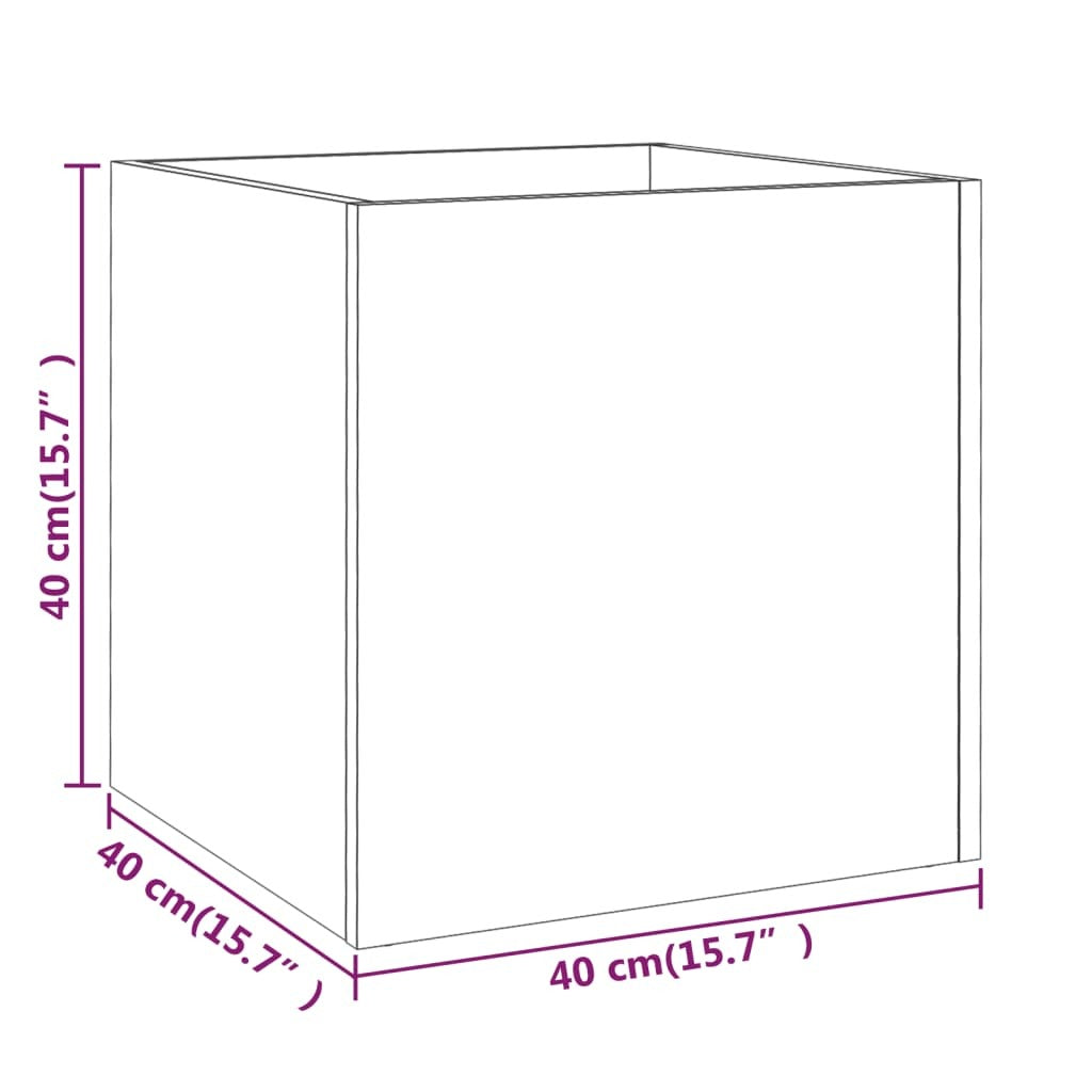Brown oak planter box dimensions and measurements - 15.7x15.7x15.7 inch square engineered wood planter