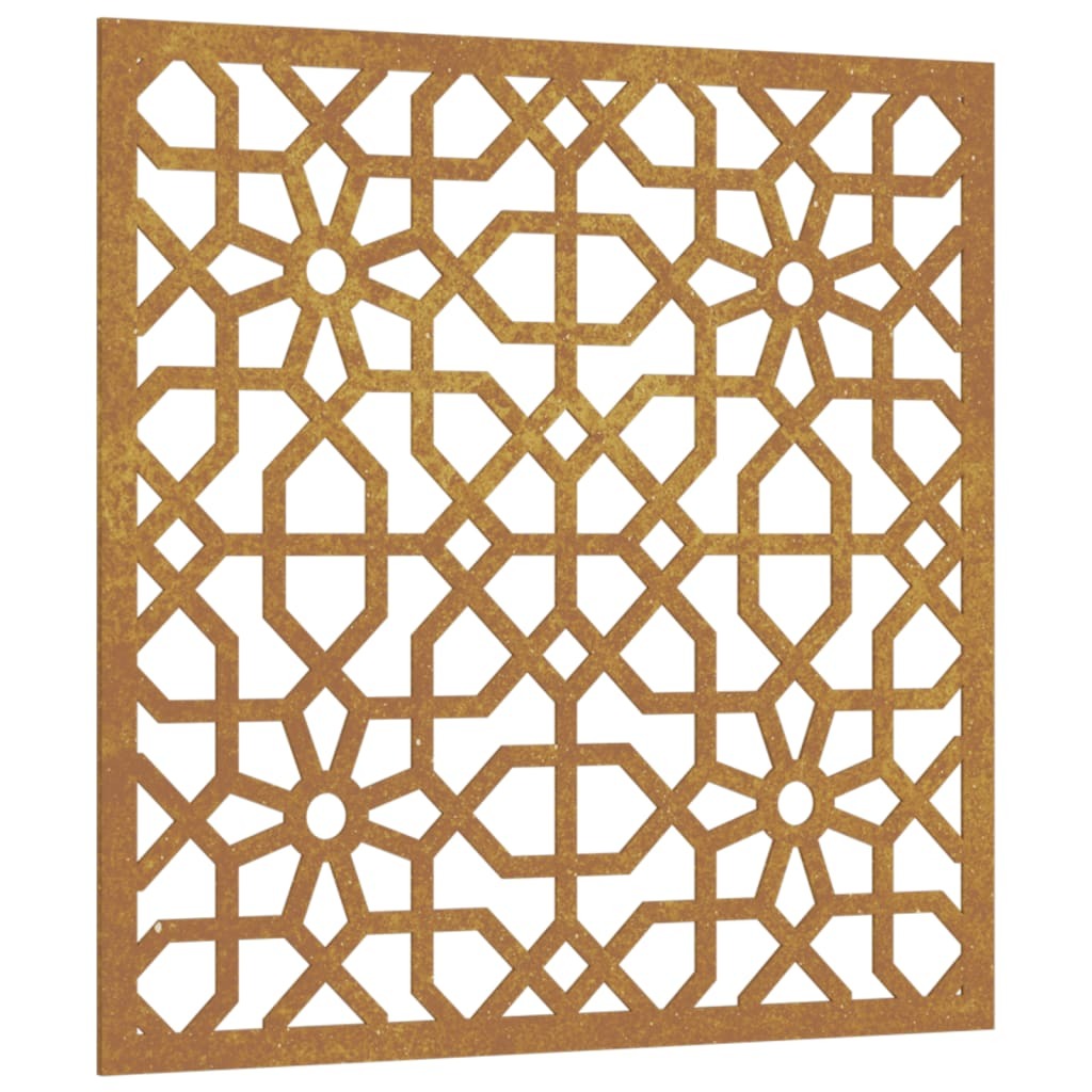 Close-up view of corten steel Moorish pattern wall decoration showing traditional Moroccan geometric design