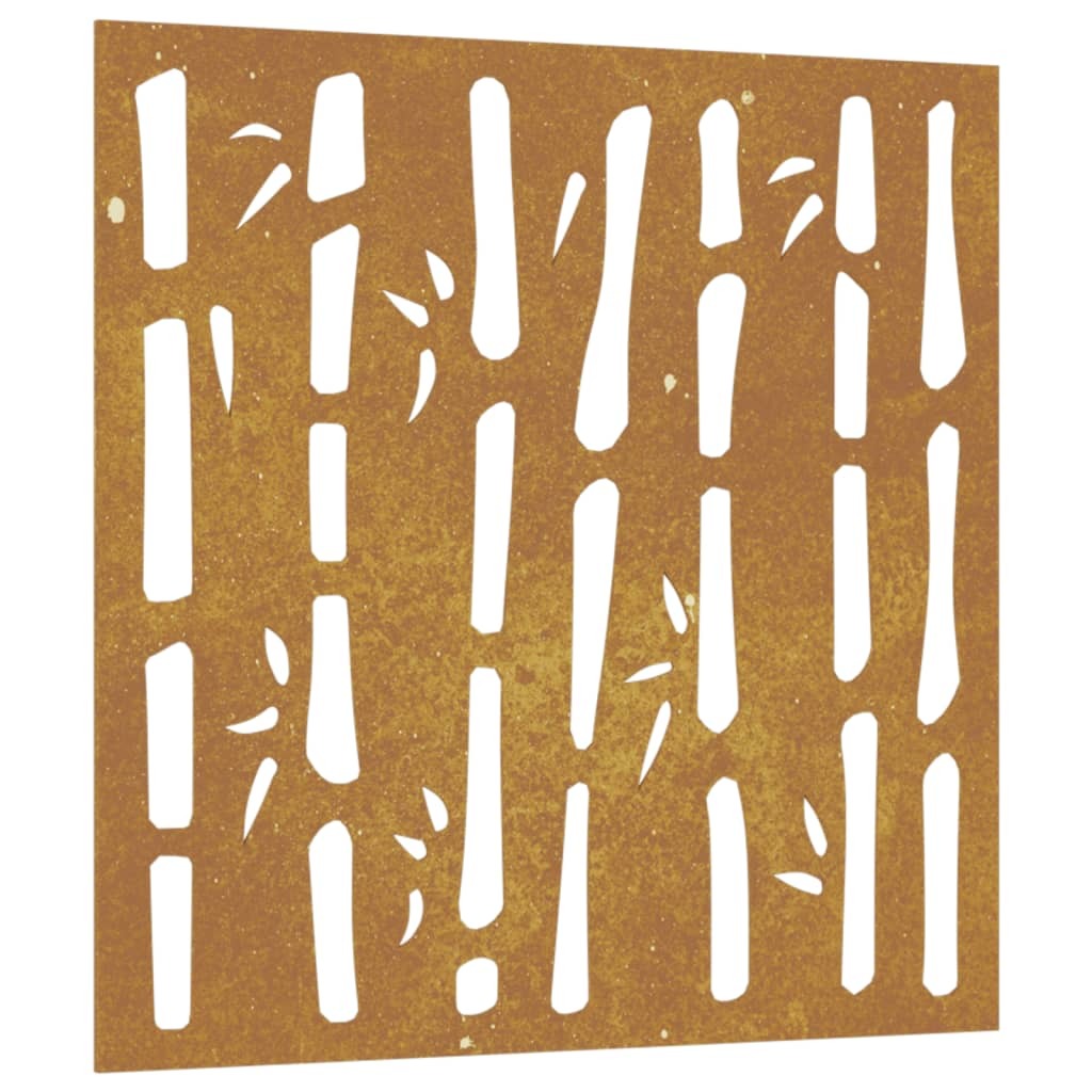 Garden wall decoration rusty corten steel 21.7x21.7 inches with bamboo pattern installed in outdoor garden setting