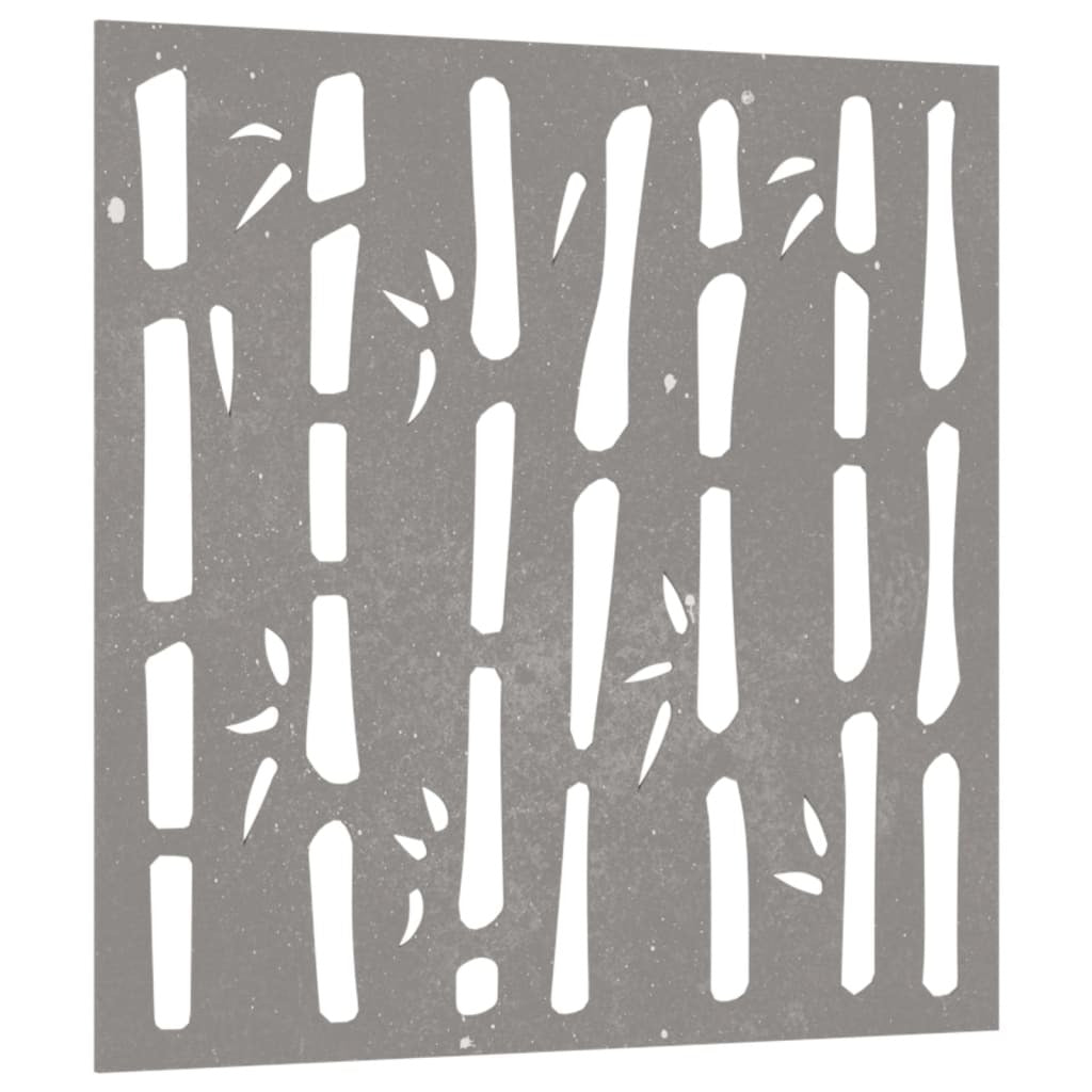 Square garden wall art showing bamboo design pattern and rustic weatherproof construction