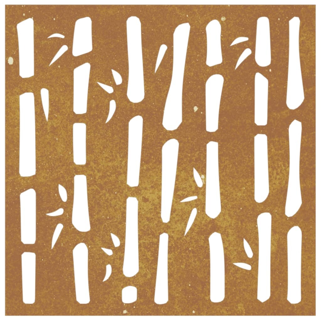 Corten steel bamboo decoration showing natural rust patina development and textured surface