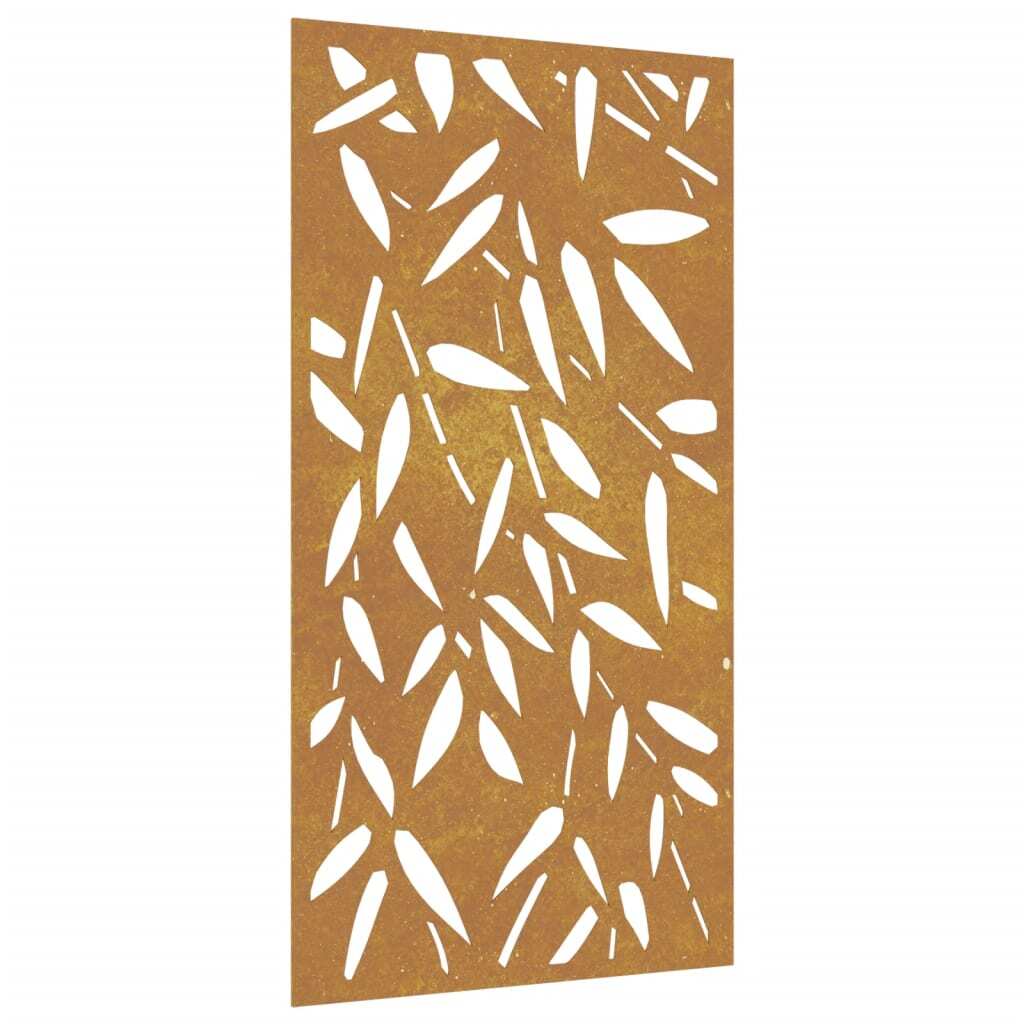 Close-up of corten steel decorative pattern showing geometric design and rust patina