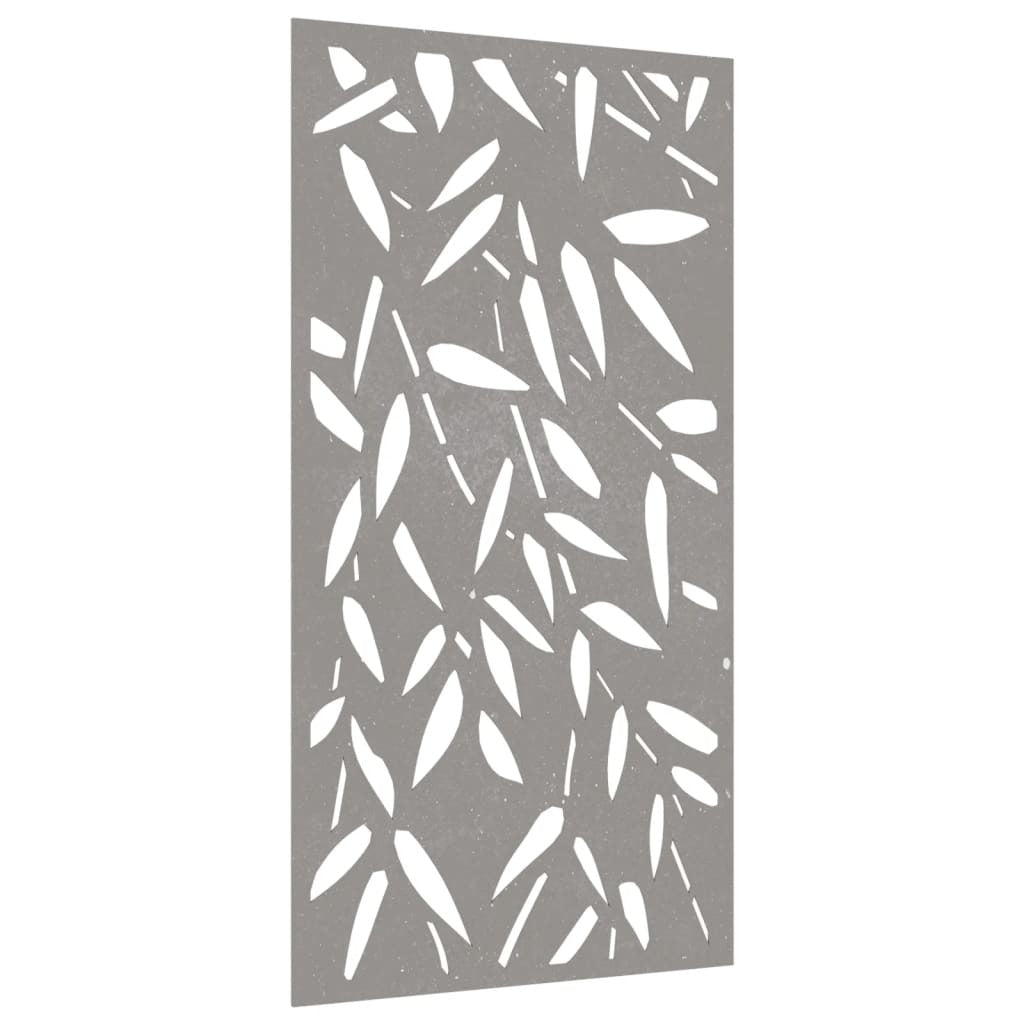 Corten steel garden wall art showing different decorative pattern with weathering finish
