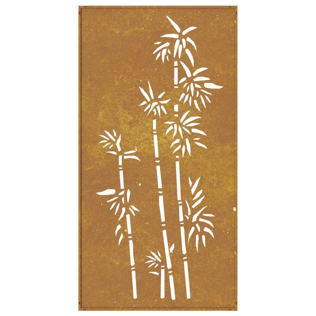 Corten steel wall decoration in garden terrace setting showing weatherproof quality and artistic appeal