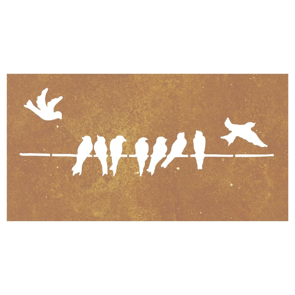 Corten steel bird decoration showing natural weathered finish development and artistic character
