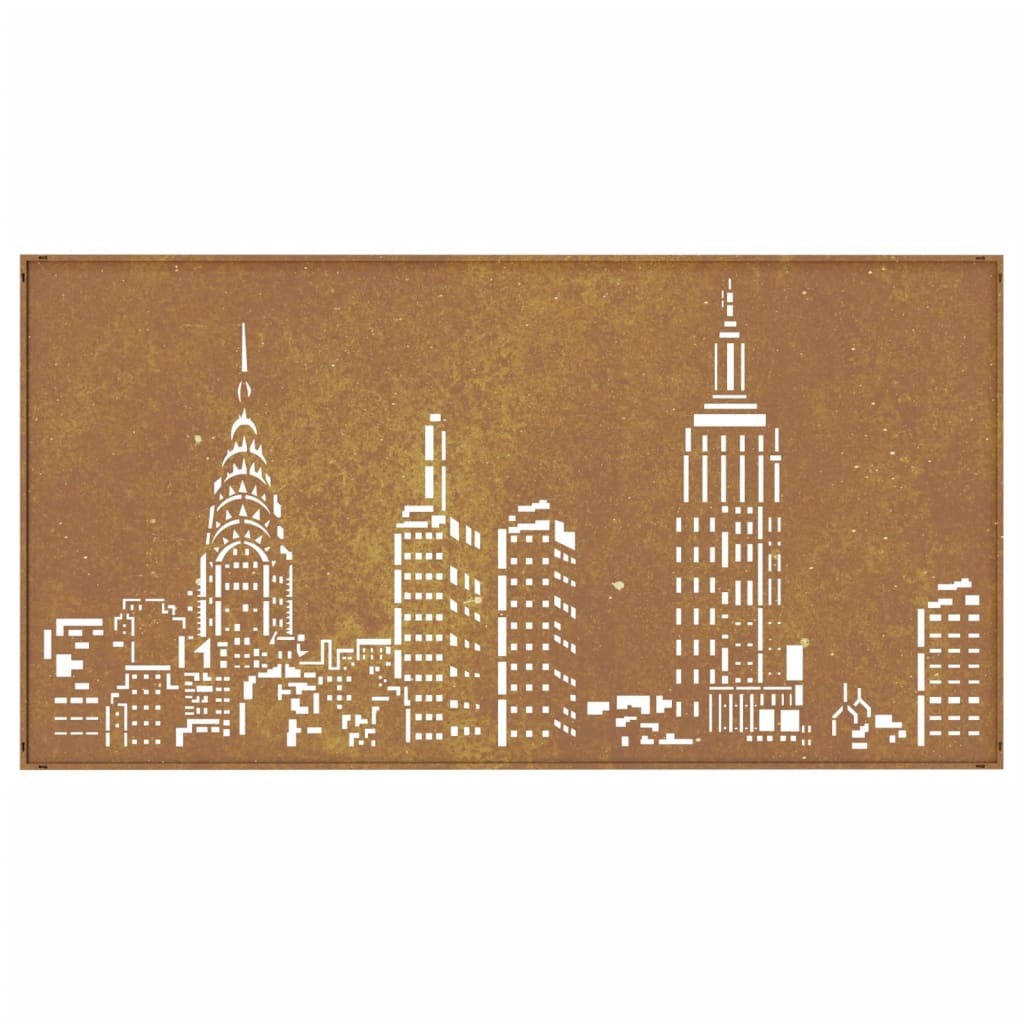 Modern corten steel skyline wall art showing contemporary urban design elements
