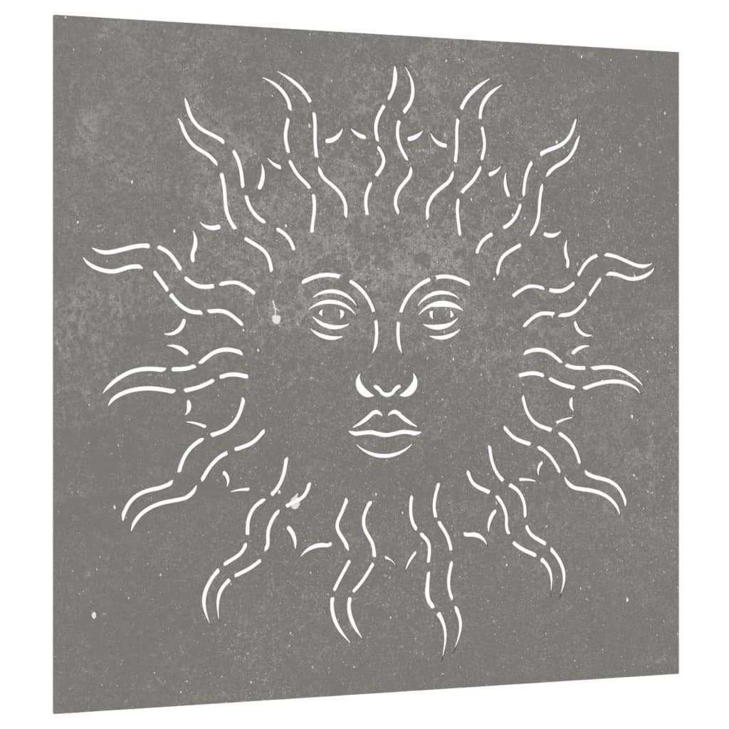 Square sun pattern metal wall decor showing hollow design and artistic flair in brown finish