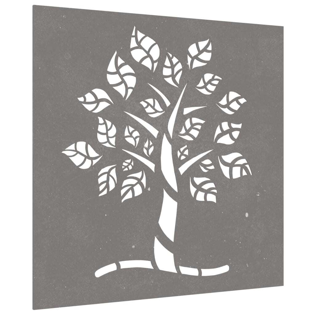 Square garden wall art showing hollow tree design pattern and rustic weathered finish