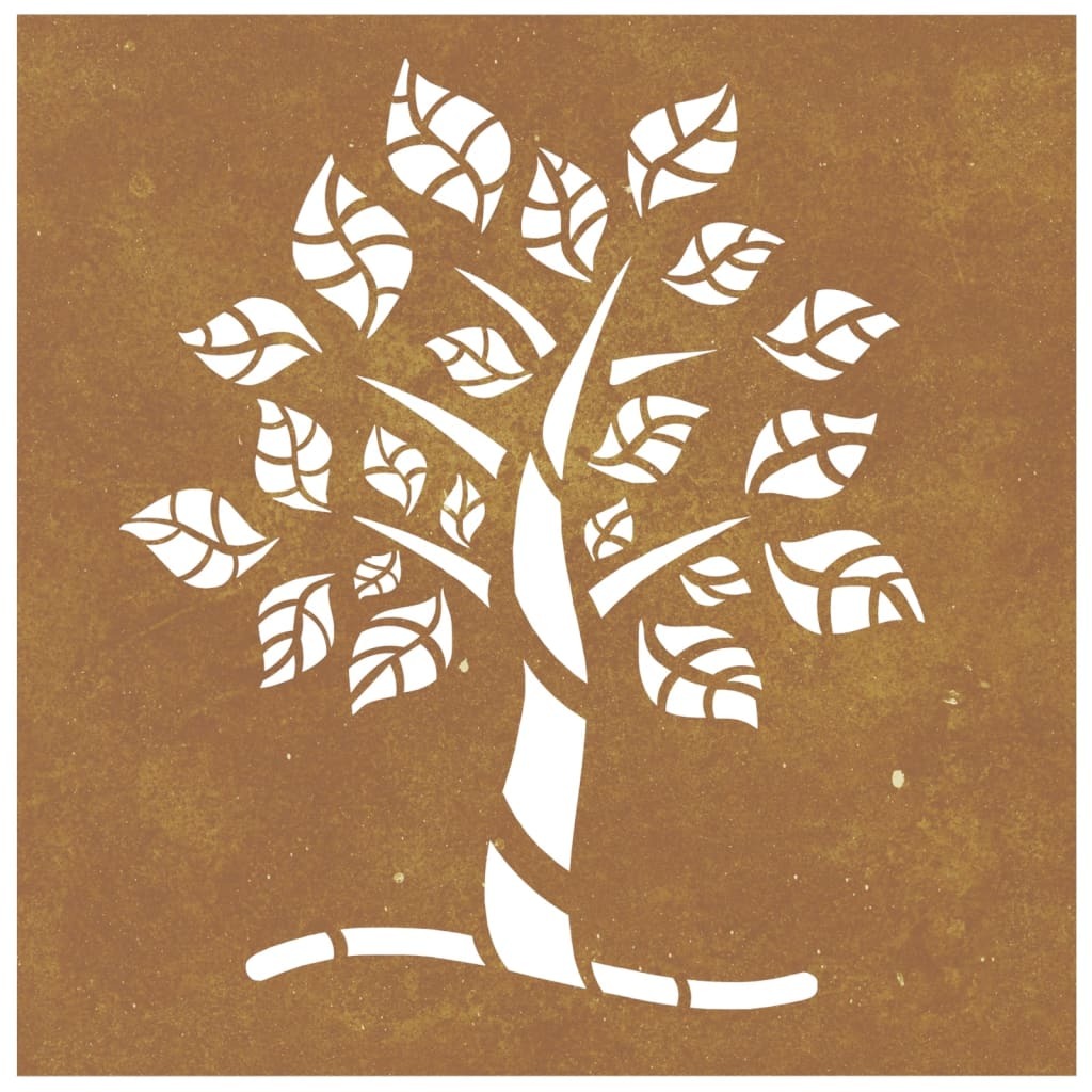 Corten steel tree pattern decoration showing natural rust patina development and artistic appeal