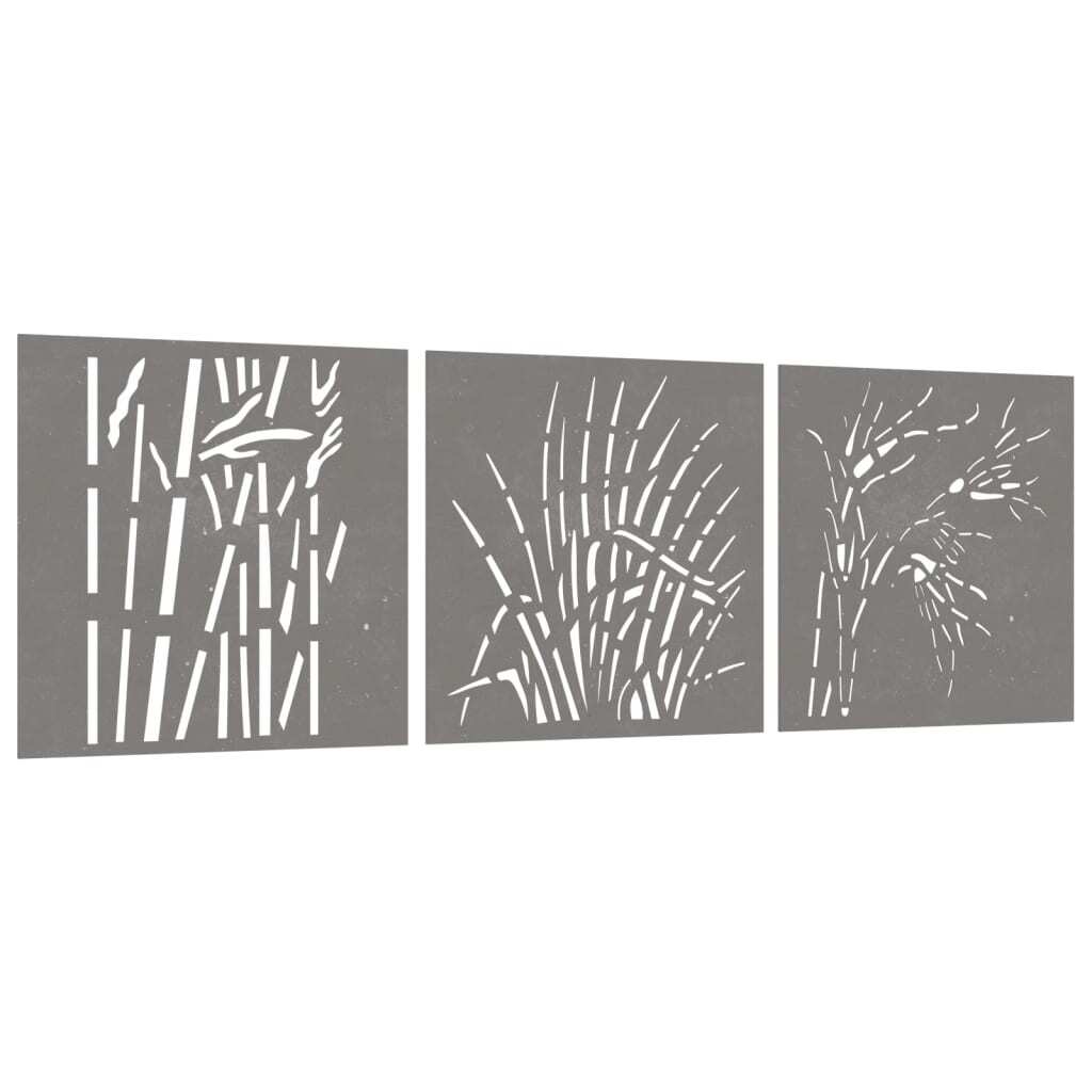 Medium rustic corten steel garden wall art mounted on outdoor fence showing natural rust finish