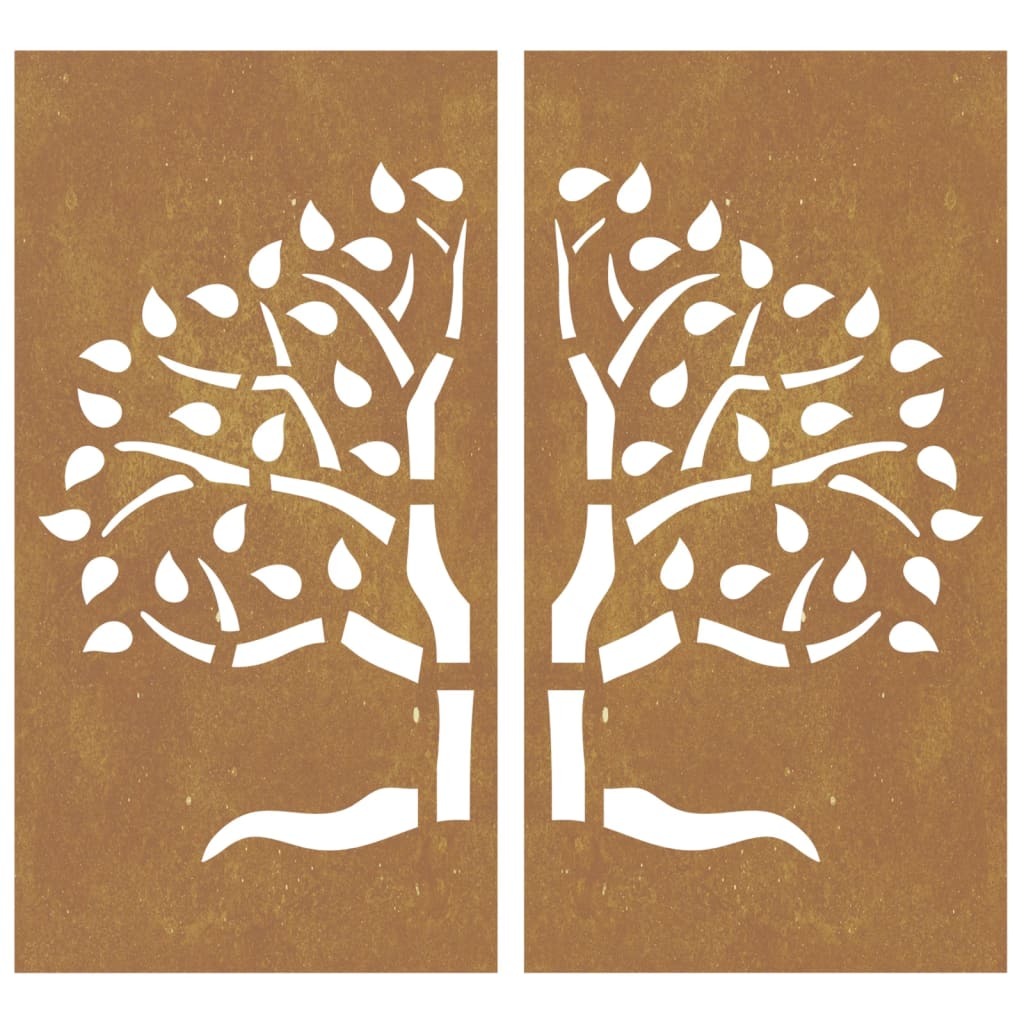 Corten steel tree decoration showing natural rust patina development and durable construction