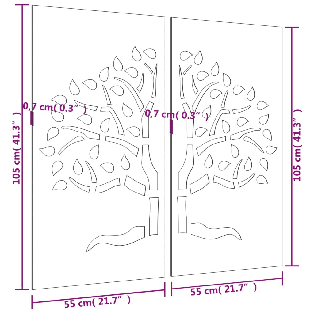 Garden wall decoration rusty corten steel product packaging with 2 pieces and assembly instructions