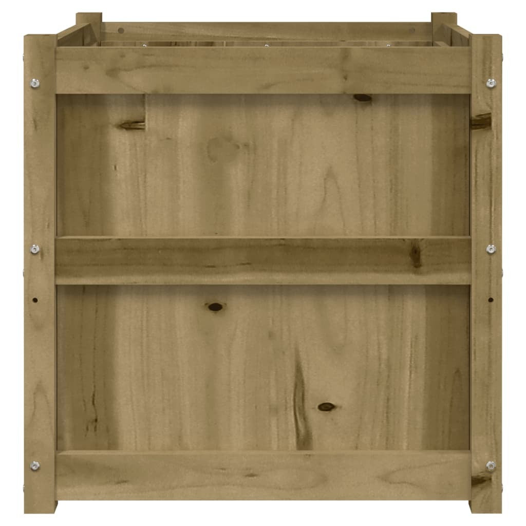 Top view of square treated pine wood planter showing 23.6x23.6 inch planting space with drainage holes