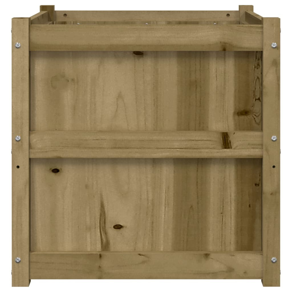 Brown treated pine wood planter dimensions - 23.6x23.6x23.6 inch square outdoor raised garden bed