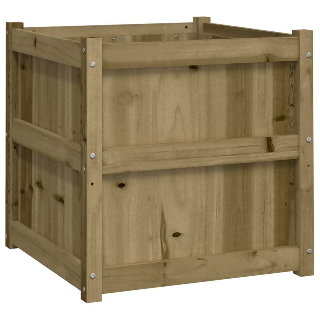 Detail of treated pine wood planter construction showing durable weather-resistant finish for outdoor use