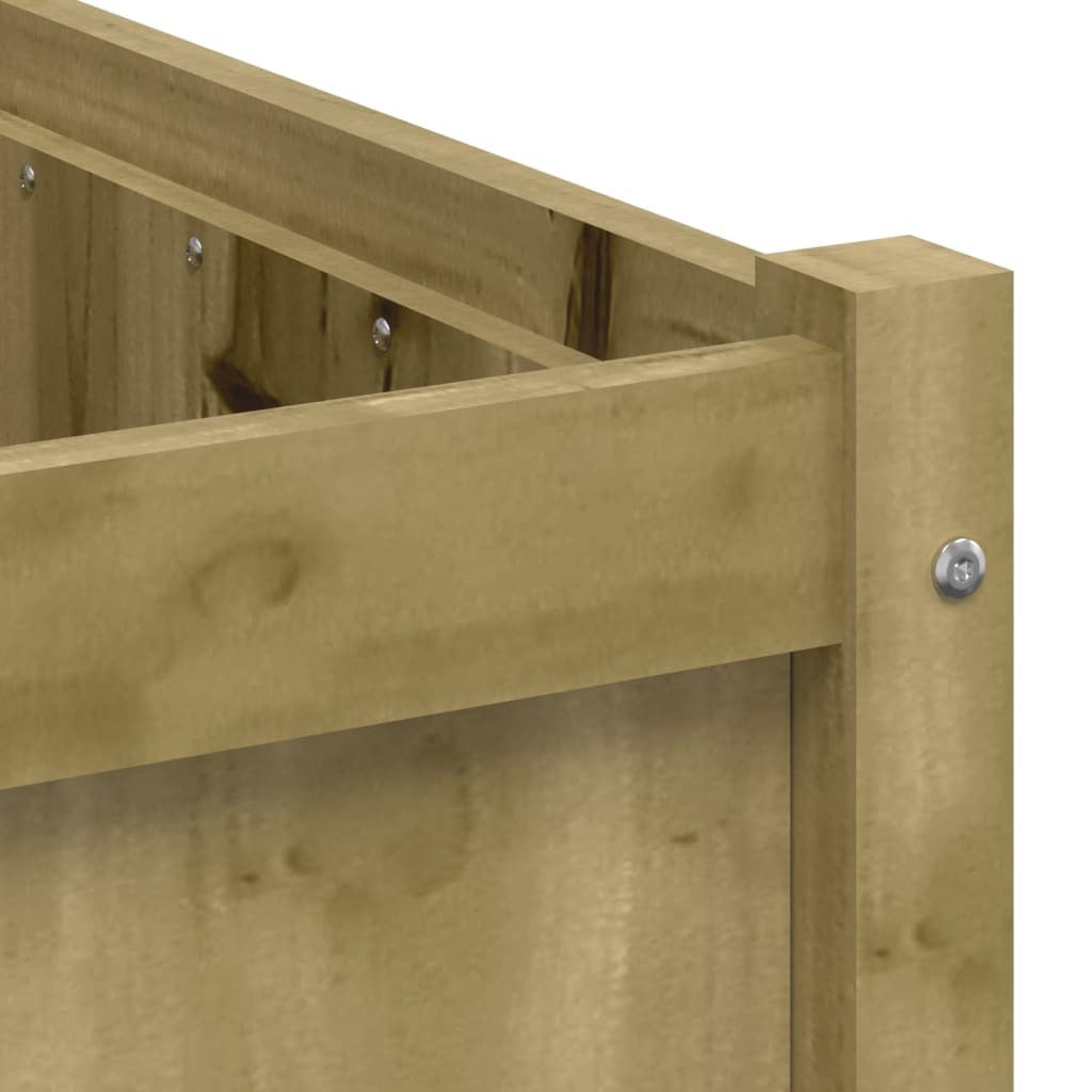 Square treated pine wood planter on patio with decorative plants - 23.6 inch weather-resistant raised bed