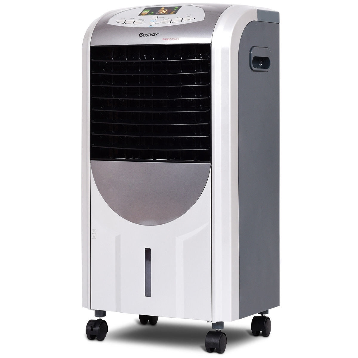 Portable gray 3-in-1 air cooler with heater and humidifier - front view