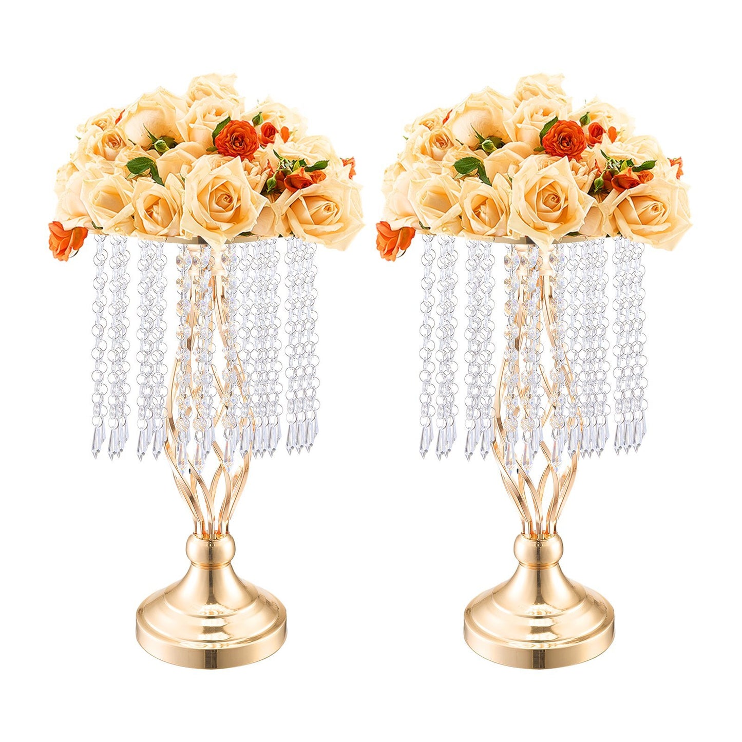 20 piece set of 16.9 inch tall gold wedding flower vases with French gold electroplating and crystal design
