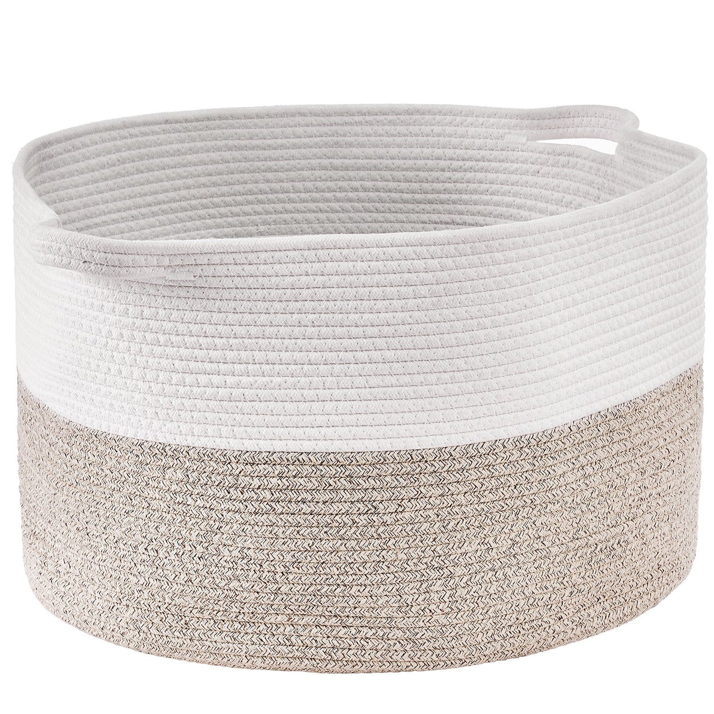87L cotton rope blanket basket large woven storage basket with handles white linen collapsible organizer