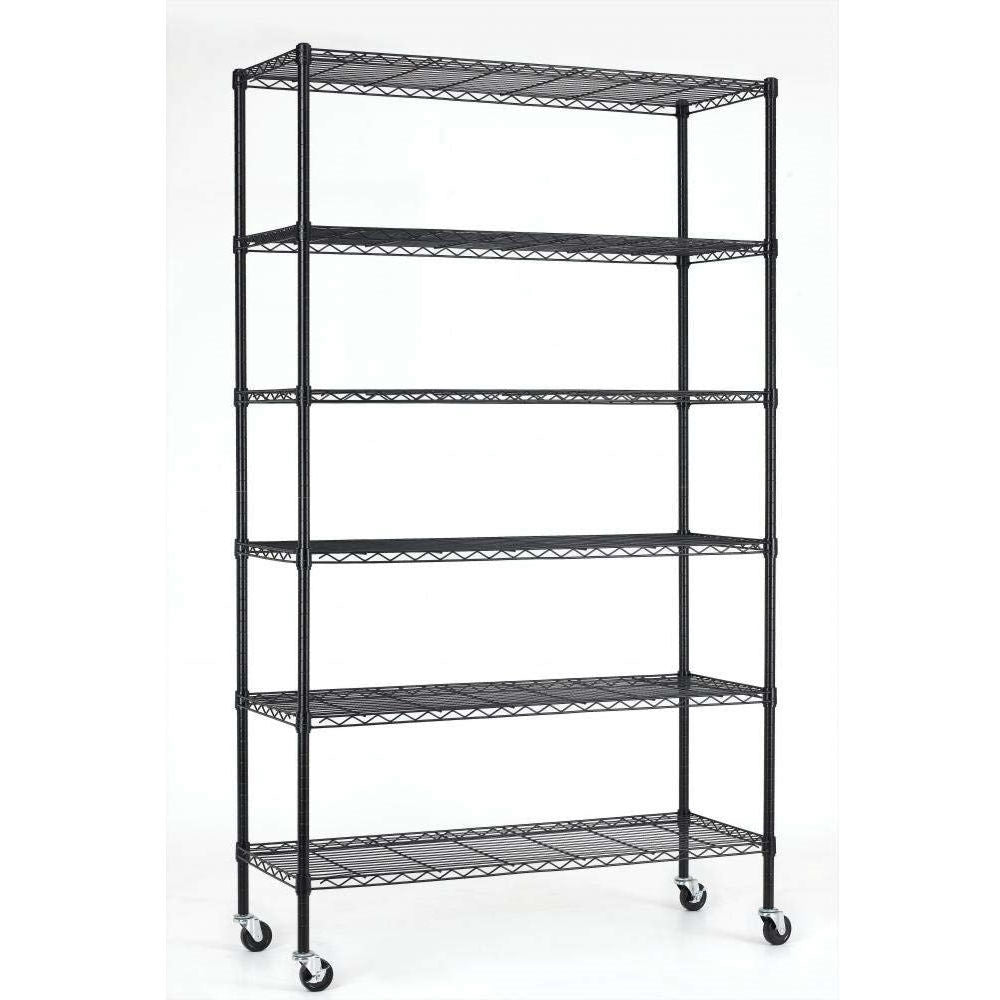 Industrial steel wire shelving unit with 6 adjustable shelves and casters, heavy-duty storage rack for garage kitchen warehouse organization