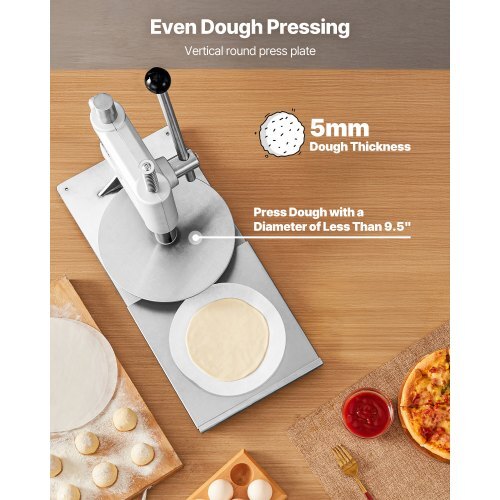 VEVOR tortilla maker with parchment paper demonstrating easy 4-step operation for flatbread making