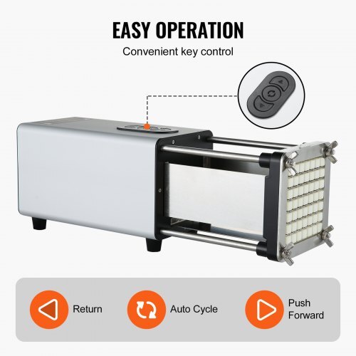 Side view of electric potato cutter showing compact design and professional silver finish