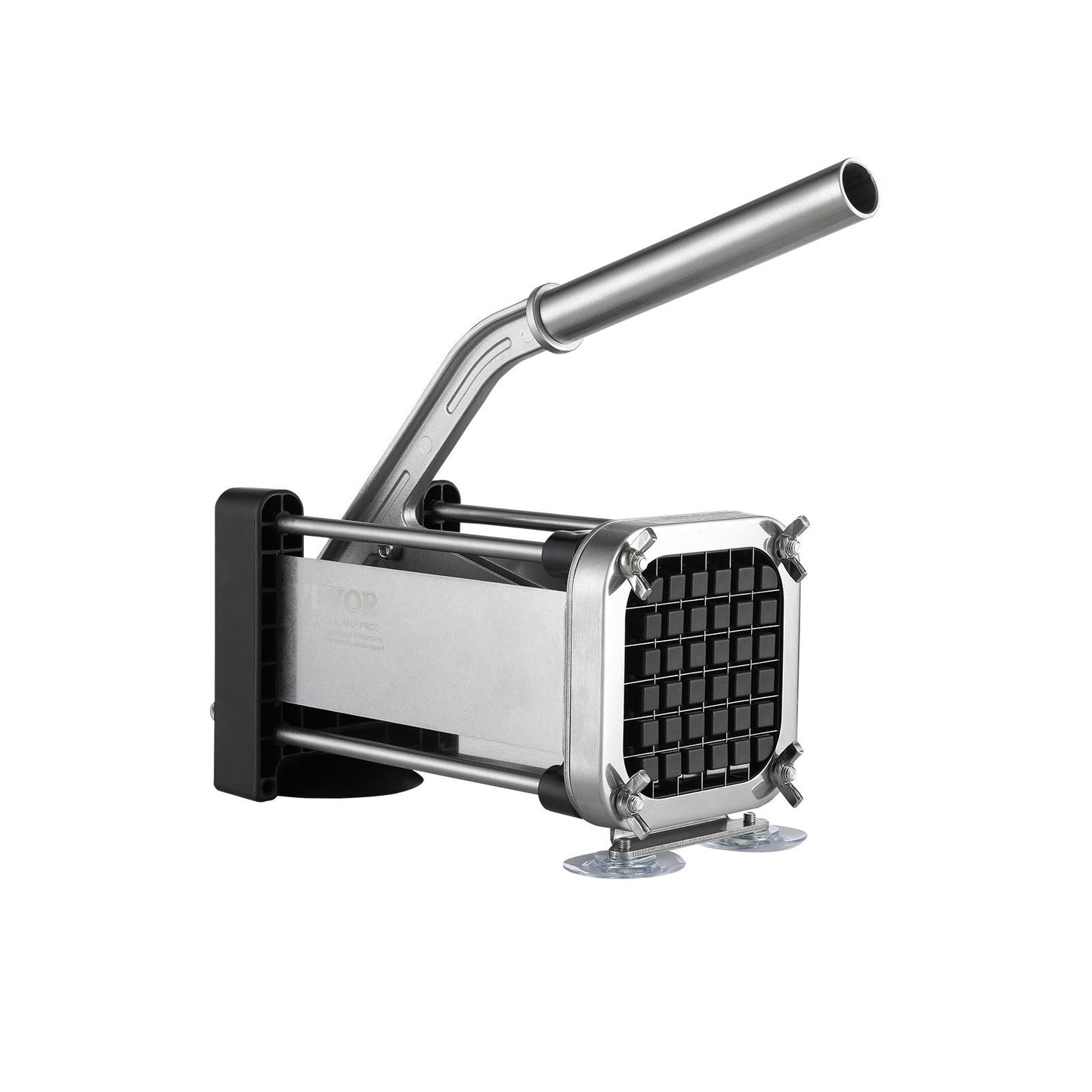 VEVOR compact french fry cutter in black and silver with dual 1/2 and 3/8 inch stainless steel blades for small kitchens