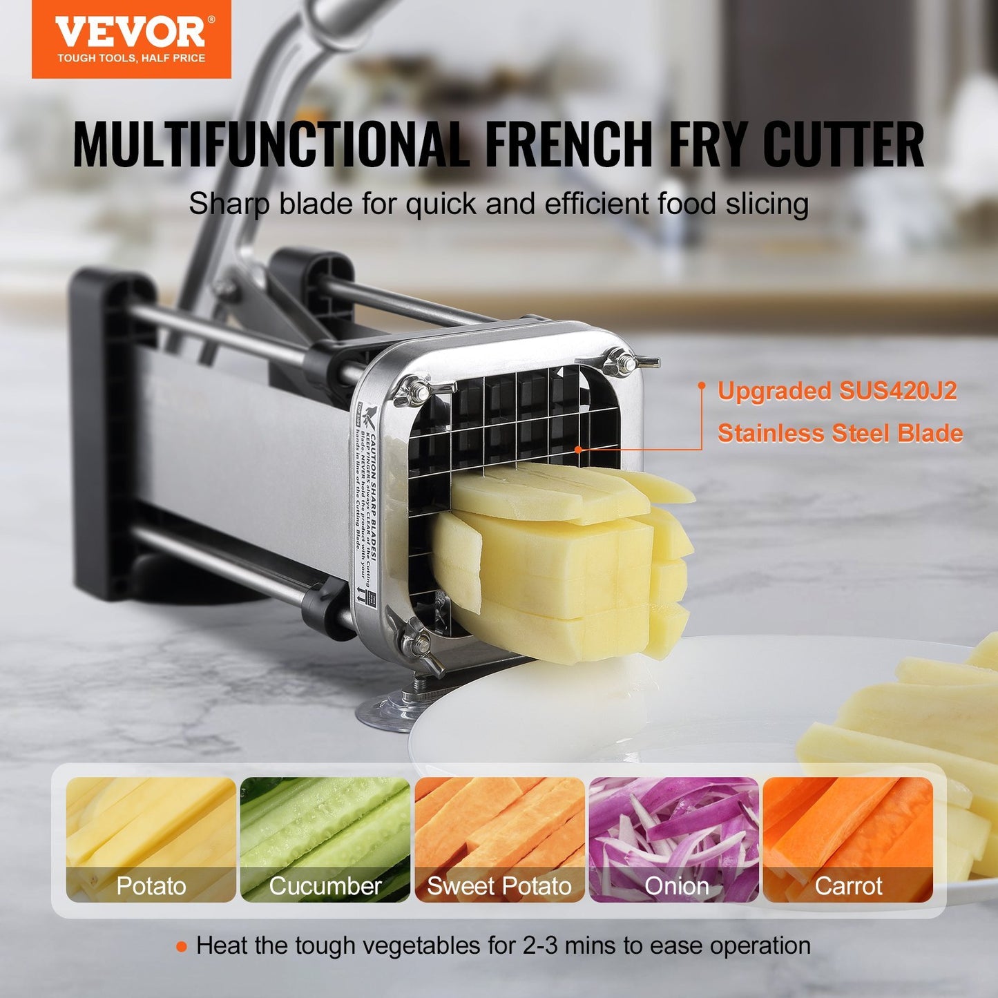 Lightweight manual potato slicer showing space-saving design and suction cup base perfect for apartments and RVs