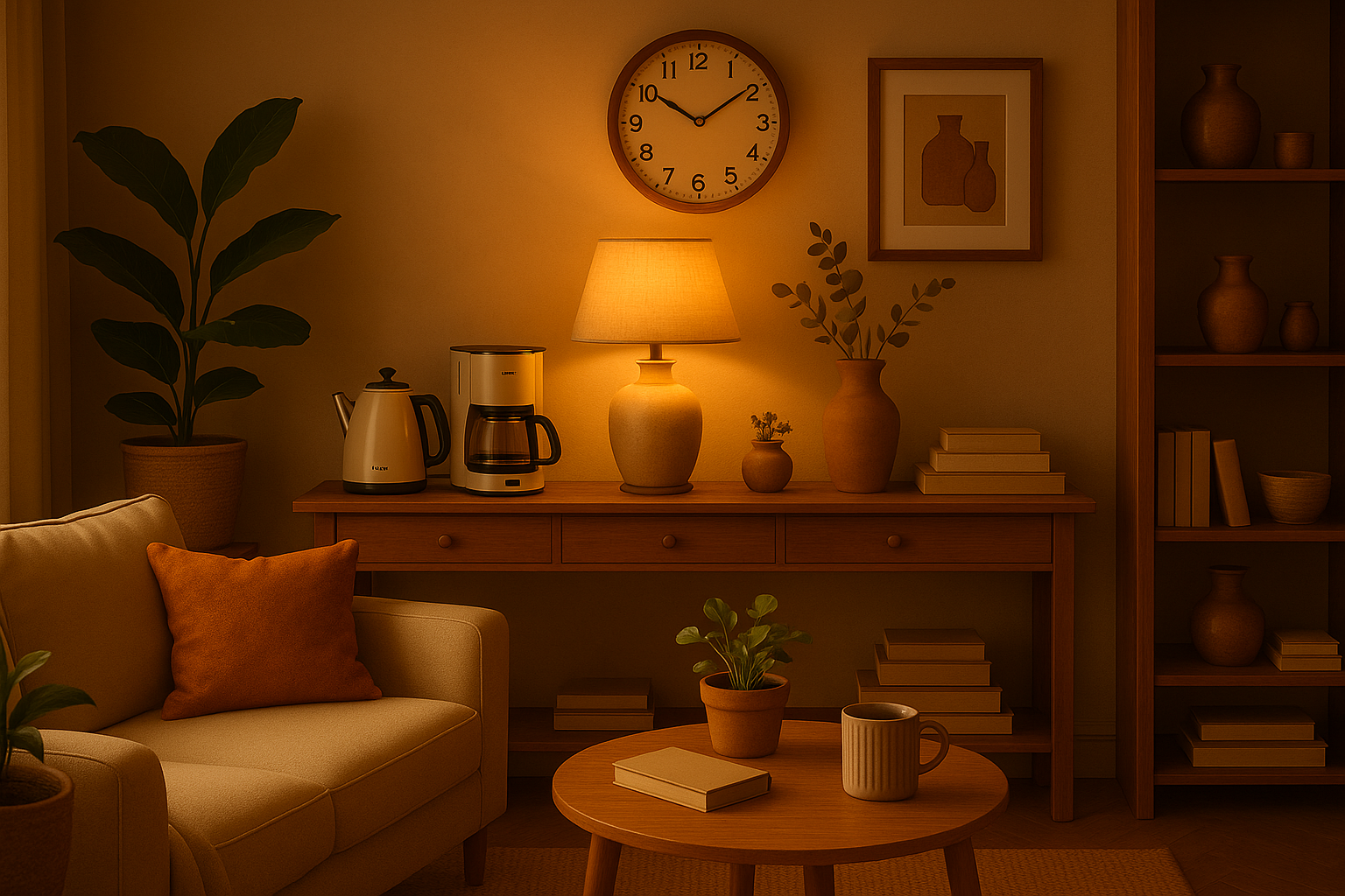 Cozy Home Interior with Single Clock