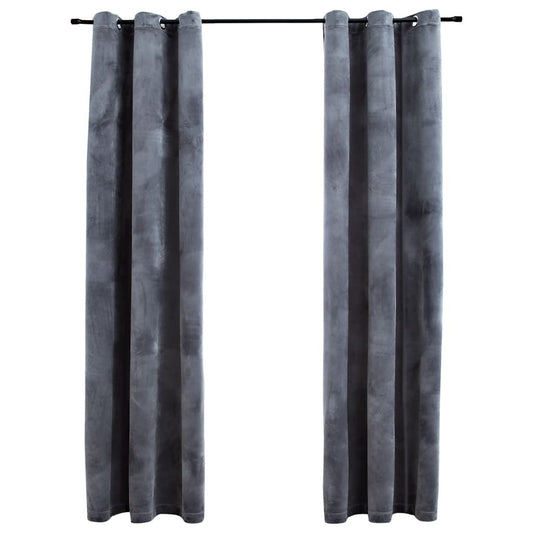 Anthracite velvet blackout curtains 37x95 inches with metal rings, narrow long 2-pack dark grey window treatment
