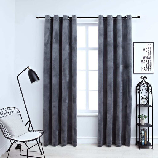 Anthracite velvet blackout curtains 54x84 inches with metal rings, 2-pack dark grey window treatment for bedroom
