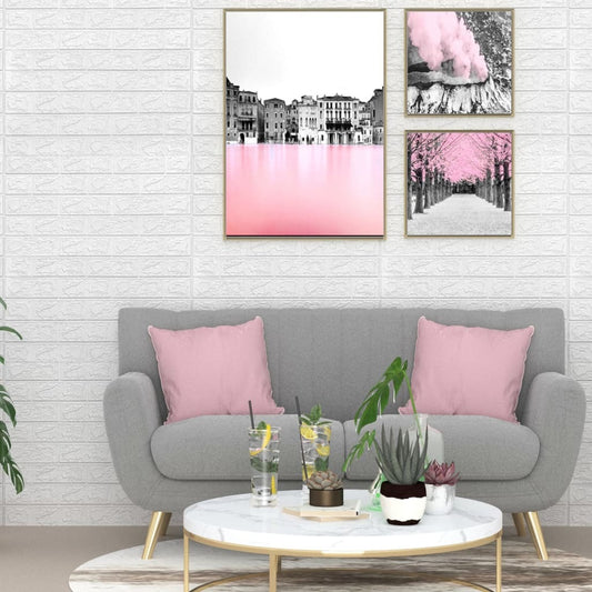 Set of 10 white 3D brick wallpaper panels with realistic texture, self-adhesive PE foam for DIY accent wall installation
