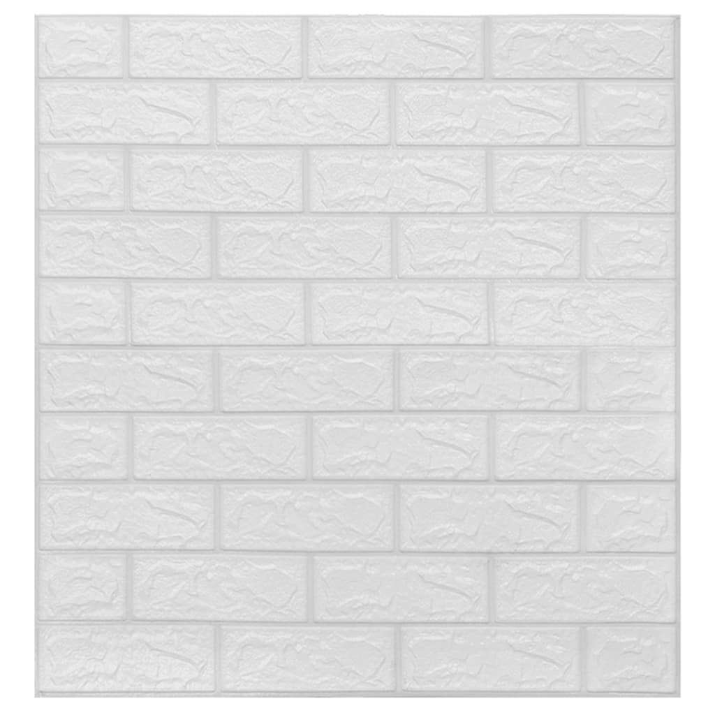 White brick wallpaper panels installed on living room wall demonstrating realistic 3D texture and elegant appearance