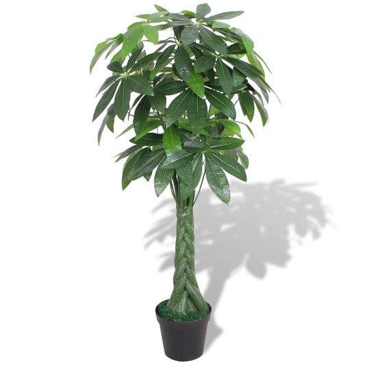 57.1 inch artificial fortune tree with realistic green leaves in black pot showing full height and natural appearance
