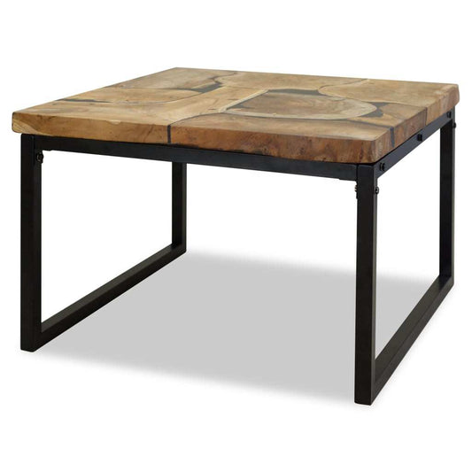 Square black and brown teak wood coffee table with modern industrial design